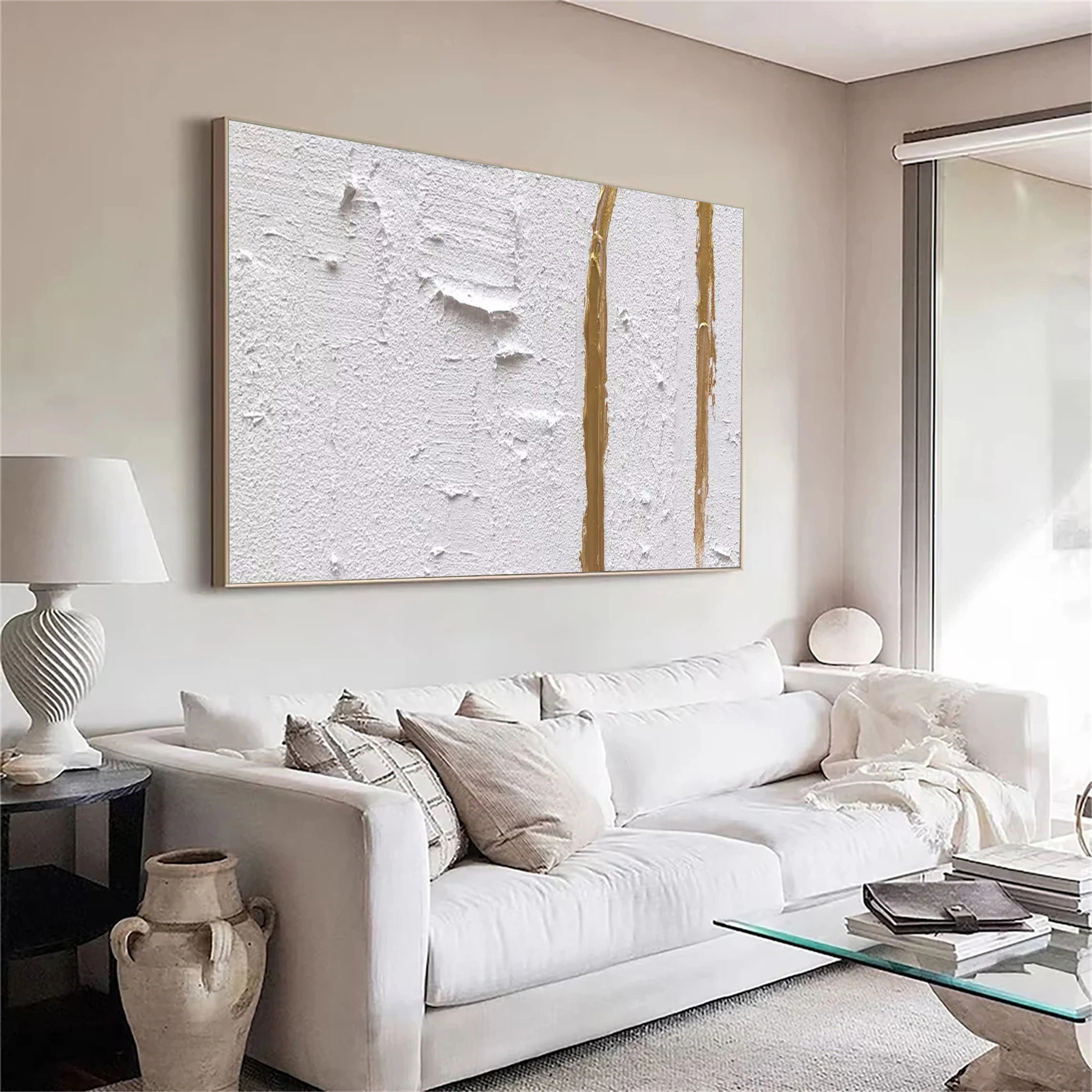 White Minimalist Textured Painting Canvas - Premium Abstract Wall Art for Modern Home Decor | Perfect for Living Room, Bedroom & Office | #MM140