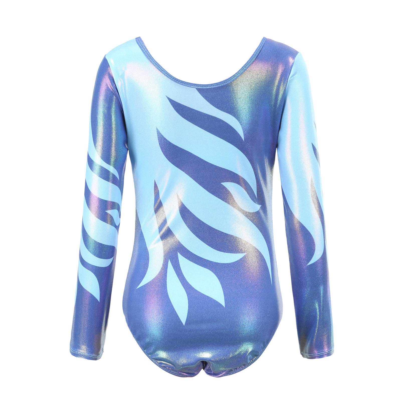 Sparkly Long Sleeve Gymnastics Leotard for Girls with Flame Bead Design - Stretchy Athletic Dance Bodysuit for Ballet, Gymnastics & Performance Costumes