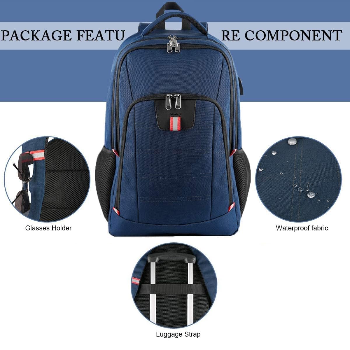 Della Gao Anti Theft Travel Laptop Backpack for Men & Women with USB Charging Port, Water Resistant Business Computer Bag Fits 17 Inch Laptop & Notebook, Blue - Perfect for Work, School & Travel