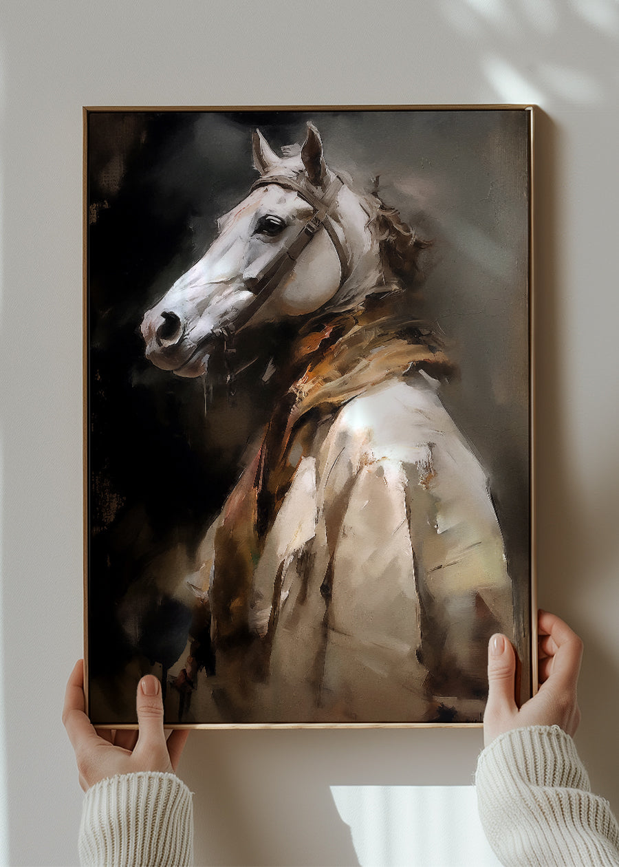 Renaissance Style Horse Head Portrait Painting - Elegant Wall Art Decor for Living Room, Bedroom & Office