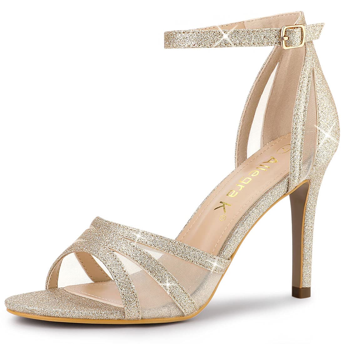 Allegra K Women's Glitter Ankle Strap Stiletto Heels Sandals - Sexy High Heel Dress Shoes for Party, Wedding & Evening Events