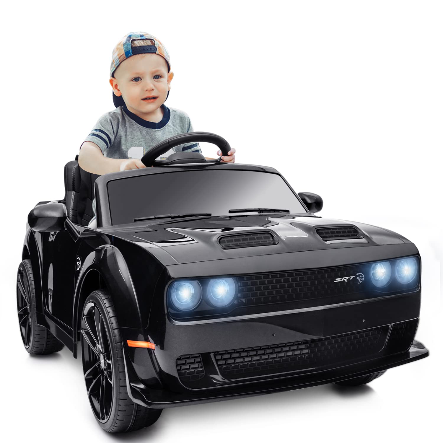 Track Seven Electric Ride-On Car for Kids - Remote Control, LED Lights, 3 Speed Settings, Spring Suspension, Horn, MP3 & Bluetooth - Black | Perfect for Indoor & Outdoor Play, Birthday Gifts, and Family Fun Activities