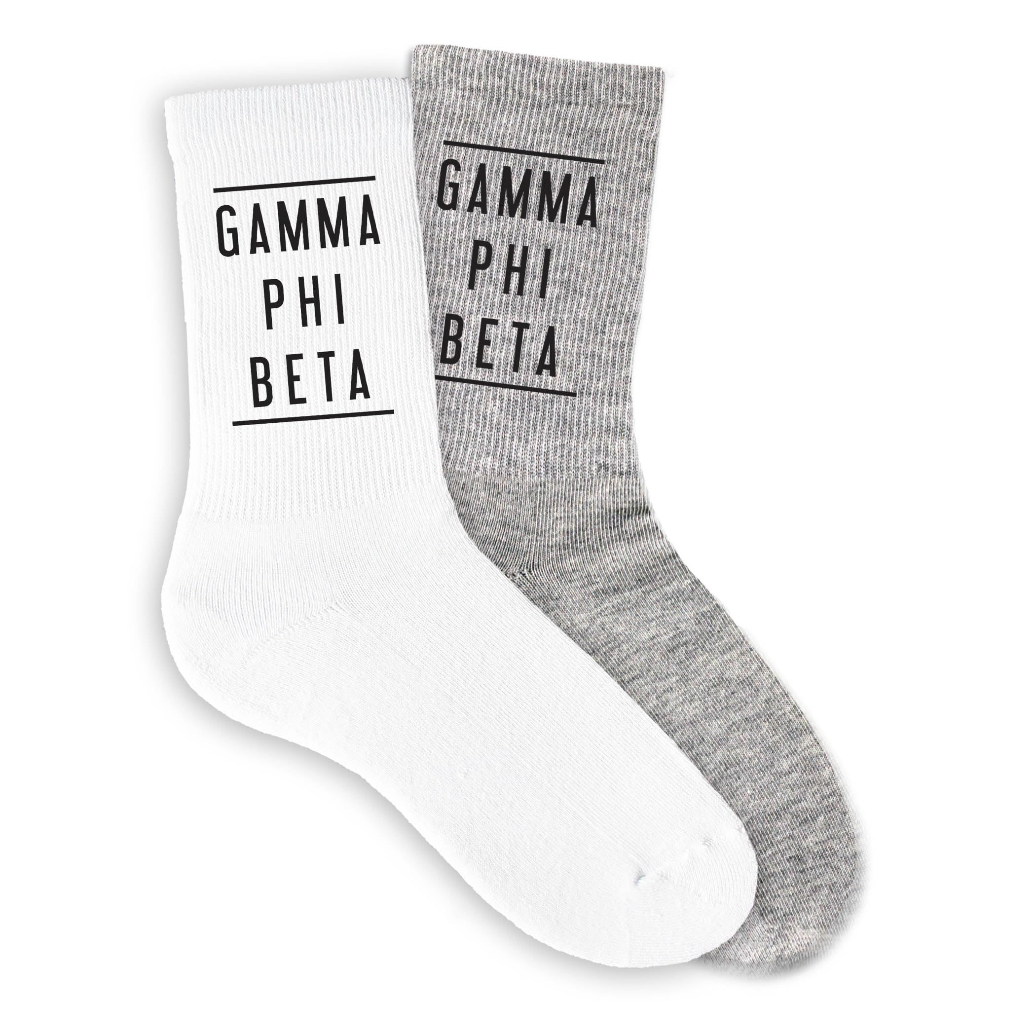 Sorority Name Printed Black White Ladies Crew Socks - Comfortable Cotton Socks for College, Greek Life, and Everyday Wear