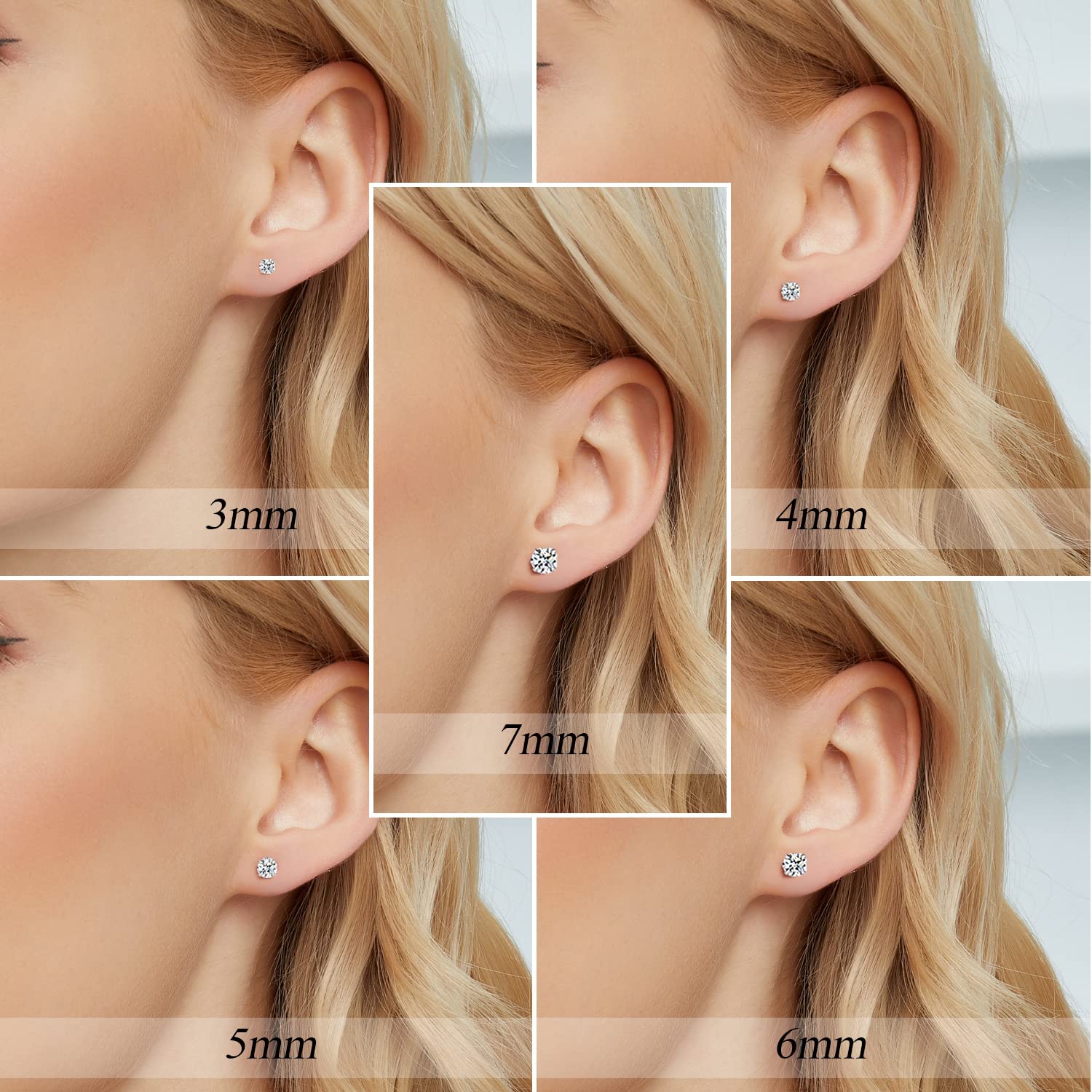 14K Sterling Silver Moissanite Stud Earrings Set - 4 Prong Round Cut Diamond Earrings for Women & Men | Wedding, Anniversary, Gift, Everyday Wear