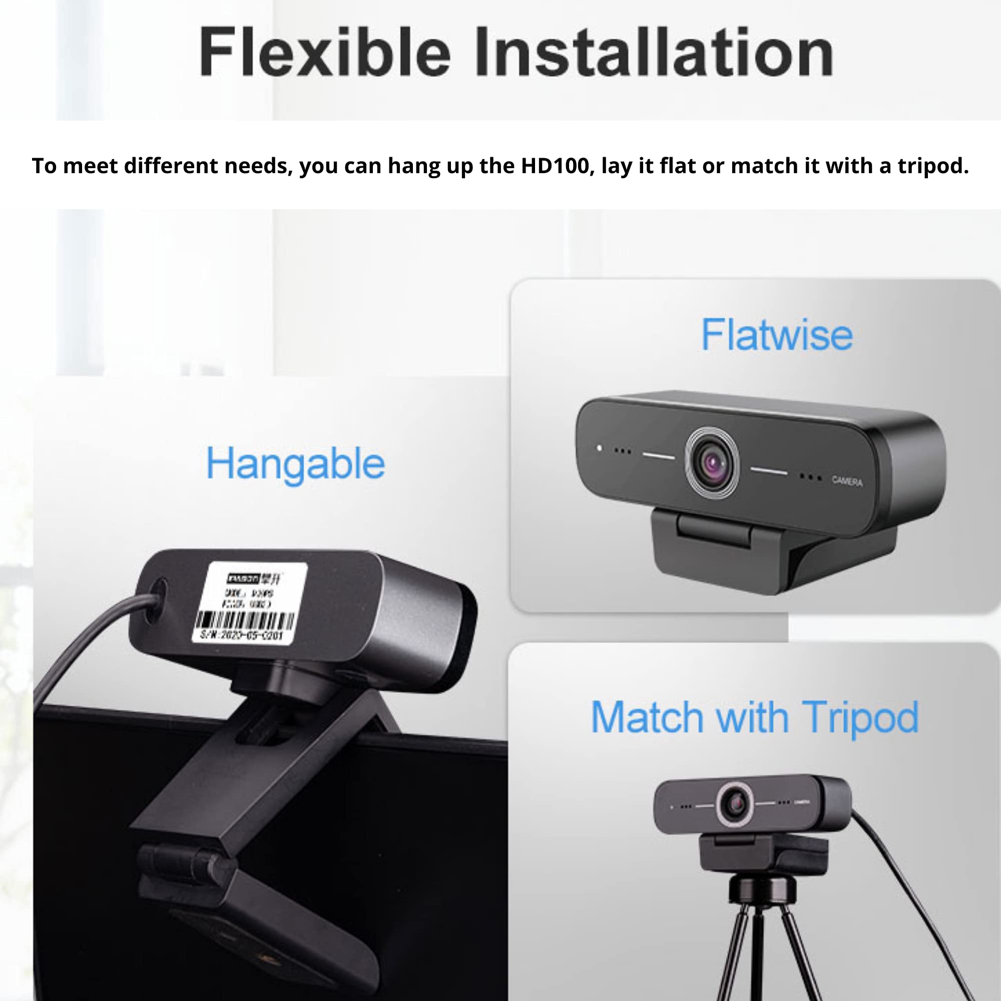 HD100 Professional Webcam - 1080P HD Video, 30fps, Built-in Dual Microphones, 90° Wide Angle Lens, Tripod Mount - Perfect for Zoom Meetings, Online Classes & Live Streaming