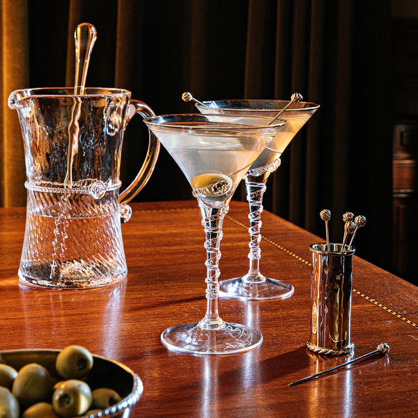 Juliska Graham Cocktail Picks and Holder Set - Elegant Stainless Steel Drink Stirrers with Wooden Stand - Perfect for Home Bars, Parties, and Cocktail Garnishing