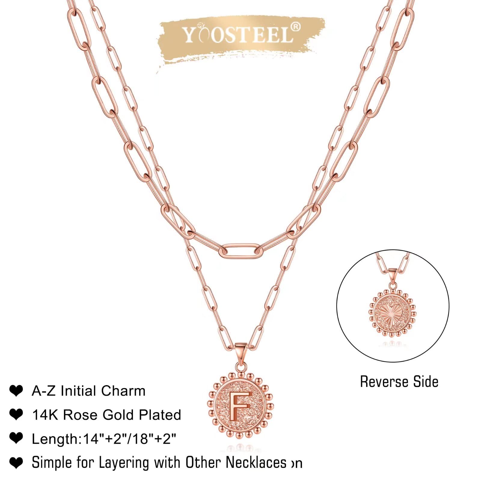 Yoosteel 14K Gold Plated Initial Necklace for Women - Personalized Dainty Paperclip Link Chain Layering Necklace, Easter Basket Stuffers & Gifts | Perfect for Everyday Wear, Layering, and Special Occasions
