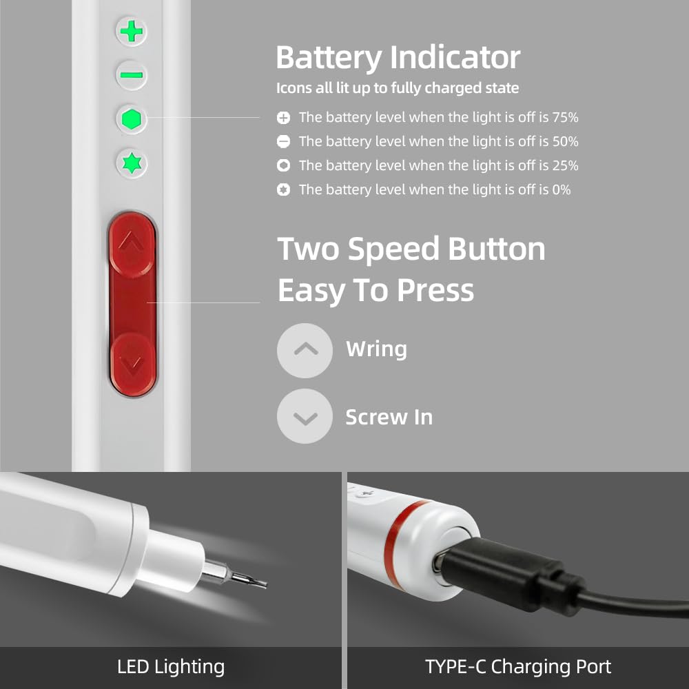22-in-1 Mini Electric Screwdriver Set - Cordless Rechargeable with LED Light & 20 Steel Bits | Precision Repair Tool for Phones, Laptops, PS4, Watches & Electronics | Perfect for DIY Home Repairs, Tech Maintenance & Small Device Fixes