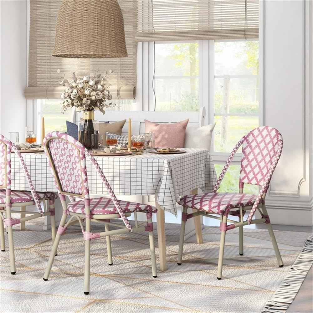 Furniture of America Misea Transitional Aluminum Patio Chairs - Pink Outdoor Dining Set of 2 - Perfect for Garden, Poolside & Backyard Relaxation