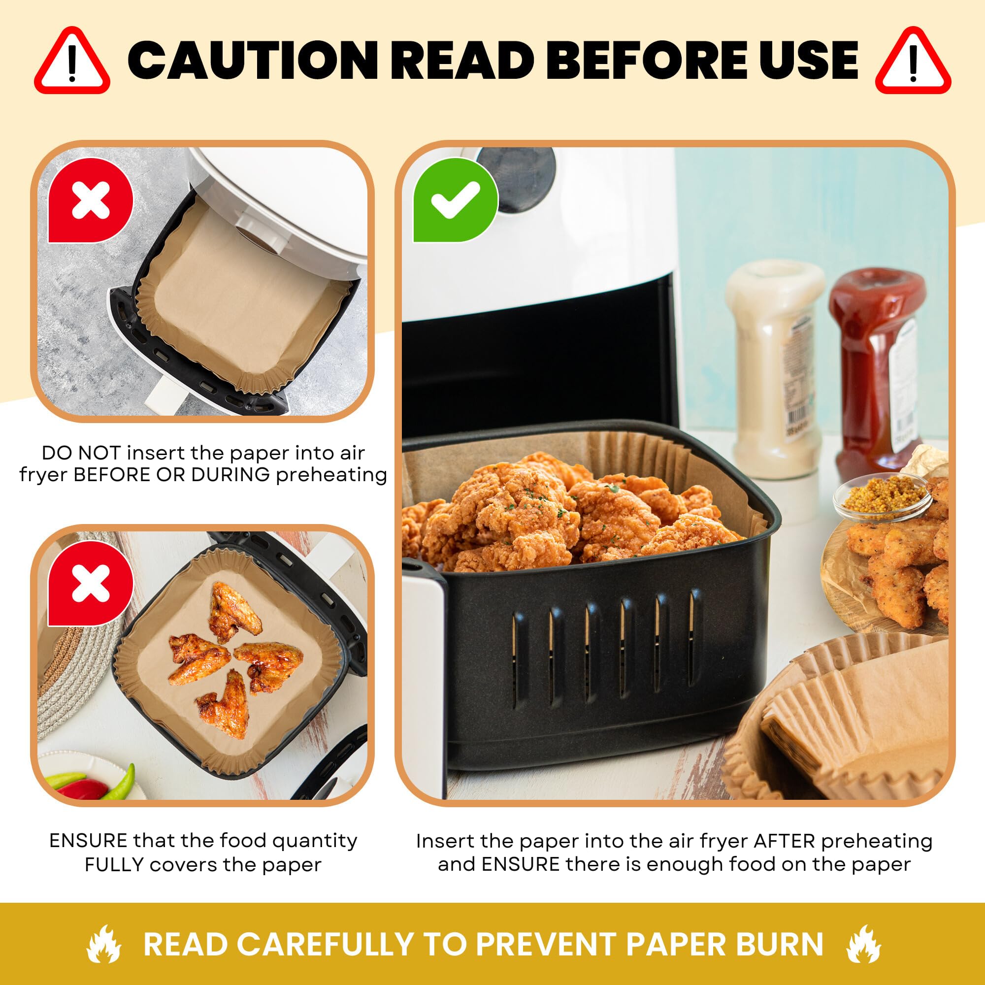 Mindful Design Air Fryer Paper Liners - 125Pcs Non-Stick Parchment Sheets for Air Fryer & Microwave, Bleach-Free Square Disposable Liners (8 Inch) - Perfect for Healthy Cooking, Meal Prep & Easy Cleanup