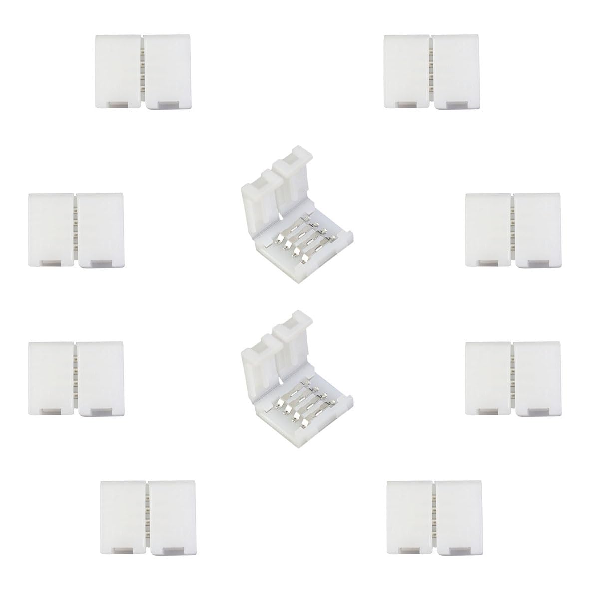 10Pcs 4-Pin RGB LED Strip Connectors - Solderless Quick Connect for 8mm Wide SMD 2835/3528 LED Light Strips - Waterproof LED Ribbon Adapter for Home Theater, Gaming PC & DIY Lighting Projects