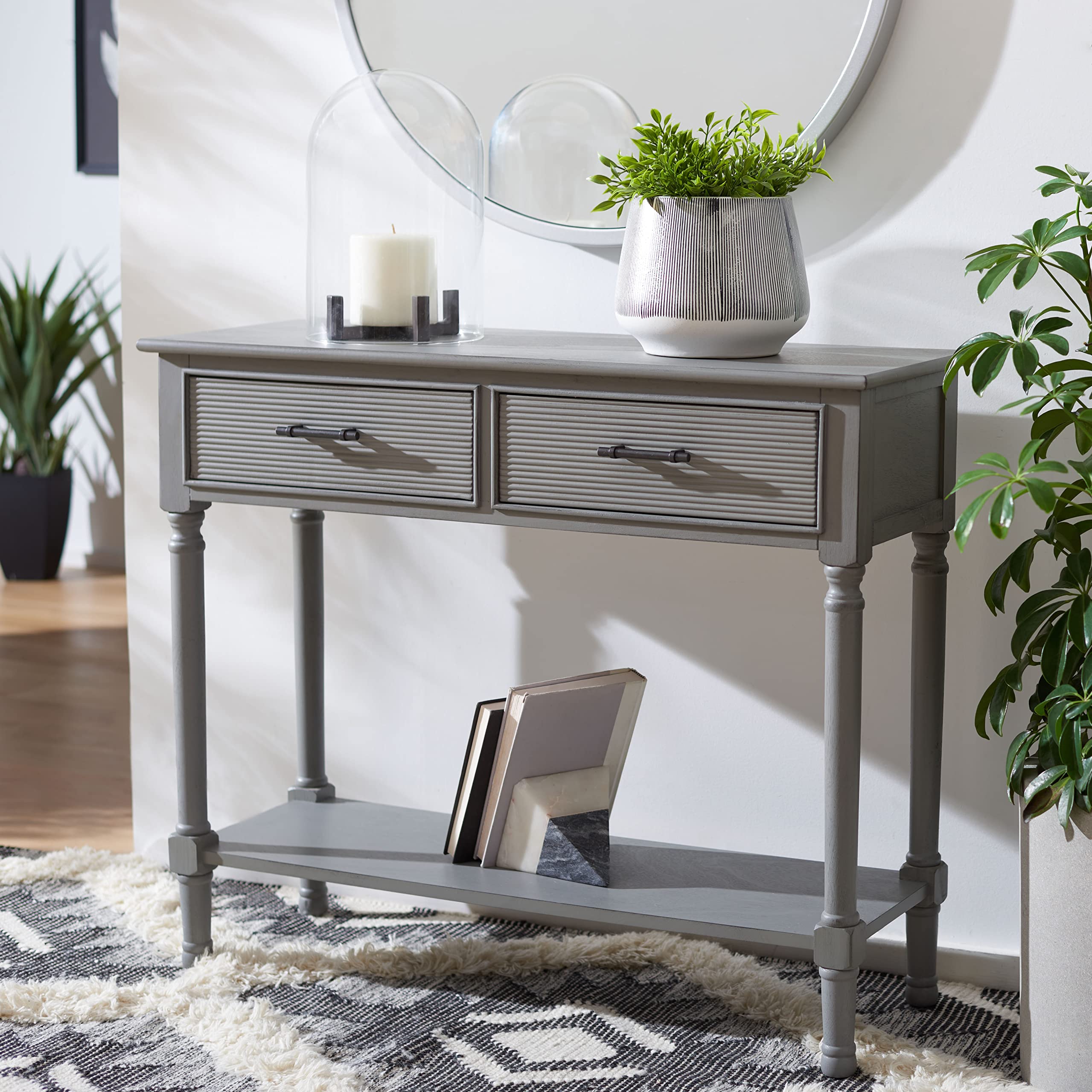 Distressed Grey 2-Drawer Console Table with Bottom Shelf - Safavieh Home Collection Ryder | Perfect for Entryway, Living Room & Hallway Decor