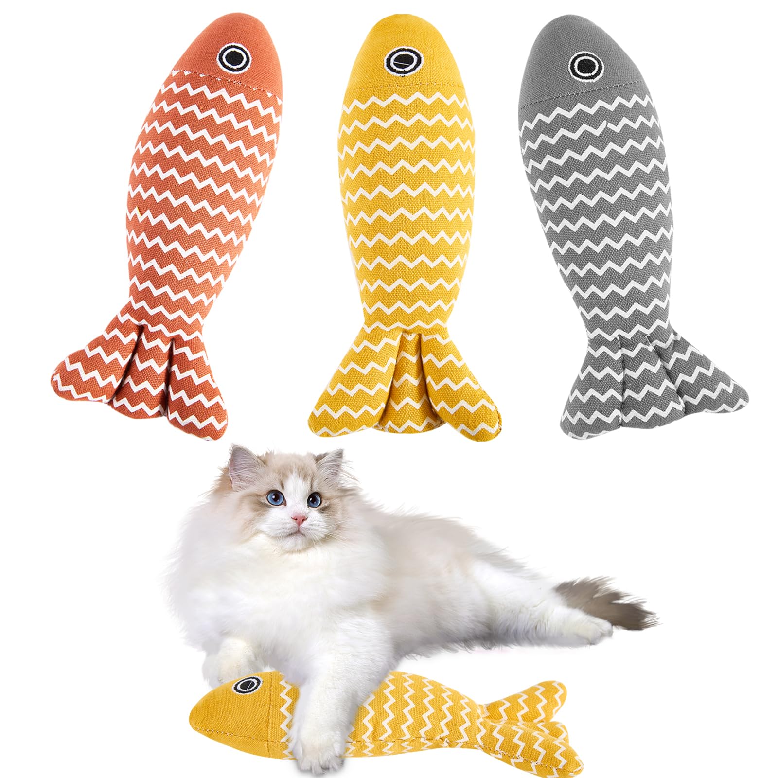 3 Pack Catnip Fish Toys for Cats - Self Play Kitten Toys with Catnip for Indoor Cats - Helps Prevent Furniture Scratching - Perfect for Playtime & Stress Relief