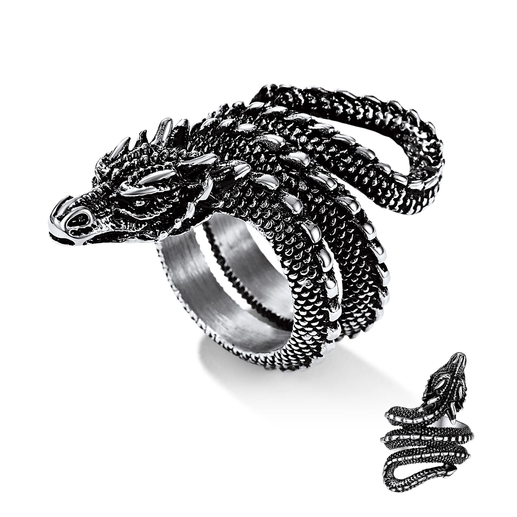 Gothic Snake Rings for Men & Women - Stainless Steel Biker Jewelry for Costumes & Parties
