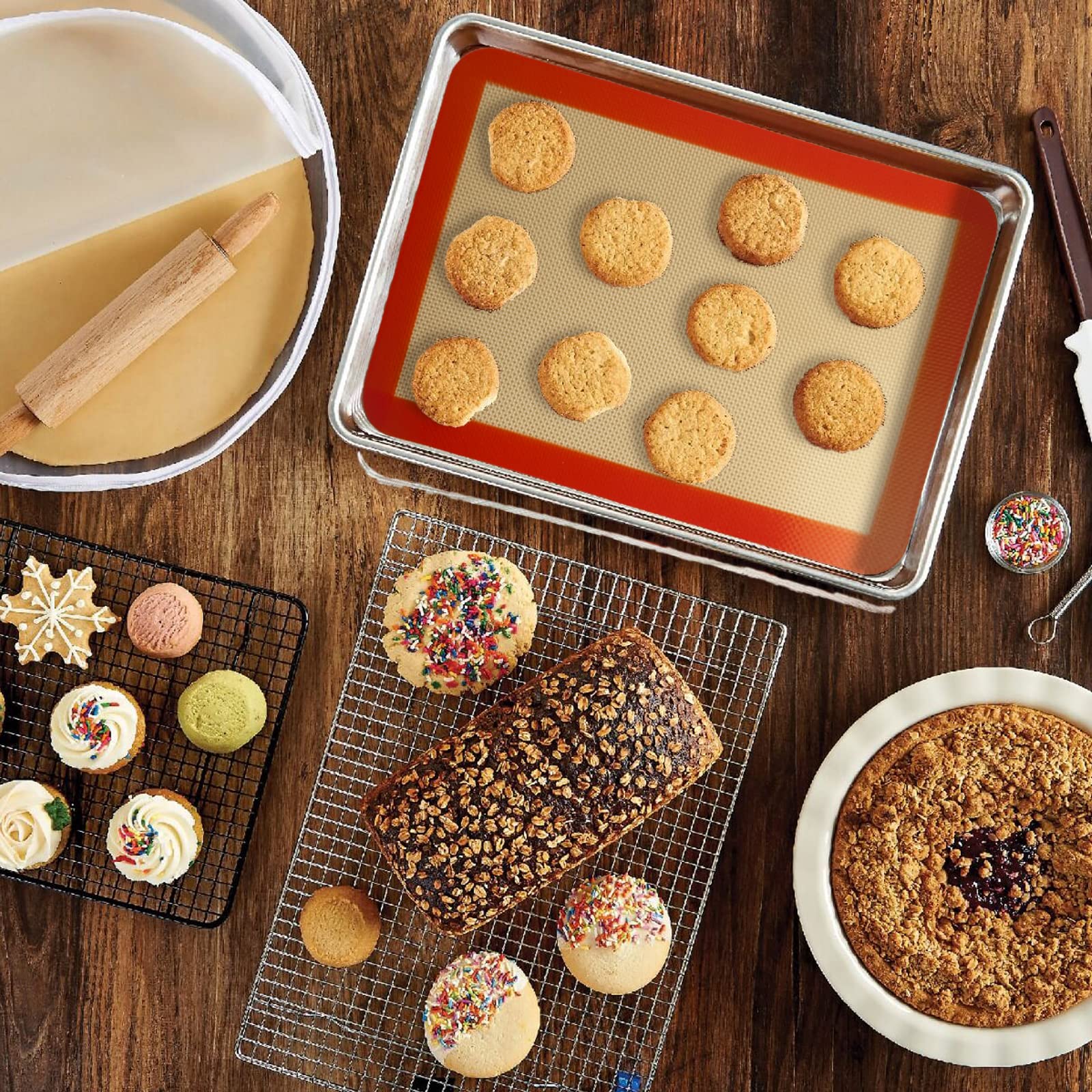 AMYONE 2-Pack Non-Stick Silicone Baking Mats - Quarter Size (9x13 Inches) for Cookie Sheets & Baking Pans | Reusable, Durable & Heat-Resistant | Perfect for Baking Cookies, Pastries, Roasting Veggies & More | Compatible with Nordic Ware Naturals Quarter Sheet Pans