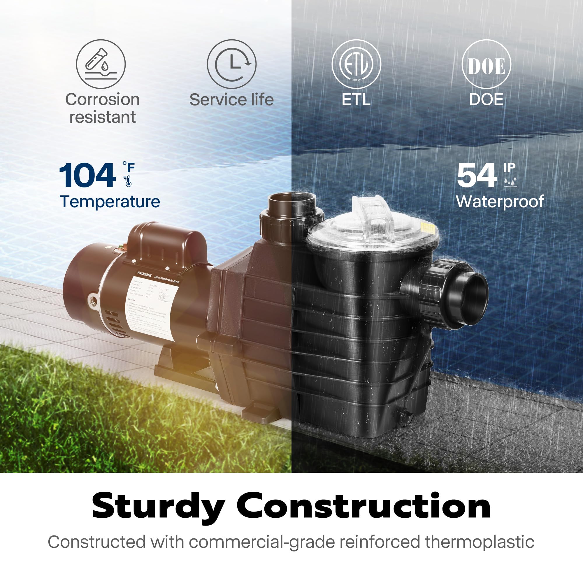 VIVOHOME 2.5 HP Self Priming In-Ground Swimming Pool Pump - Dual Speed 2
