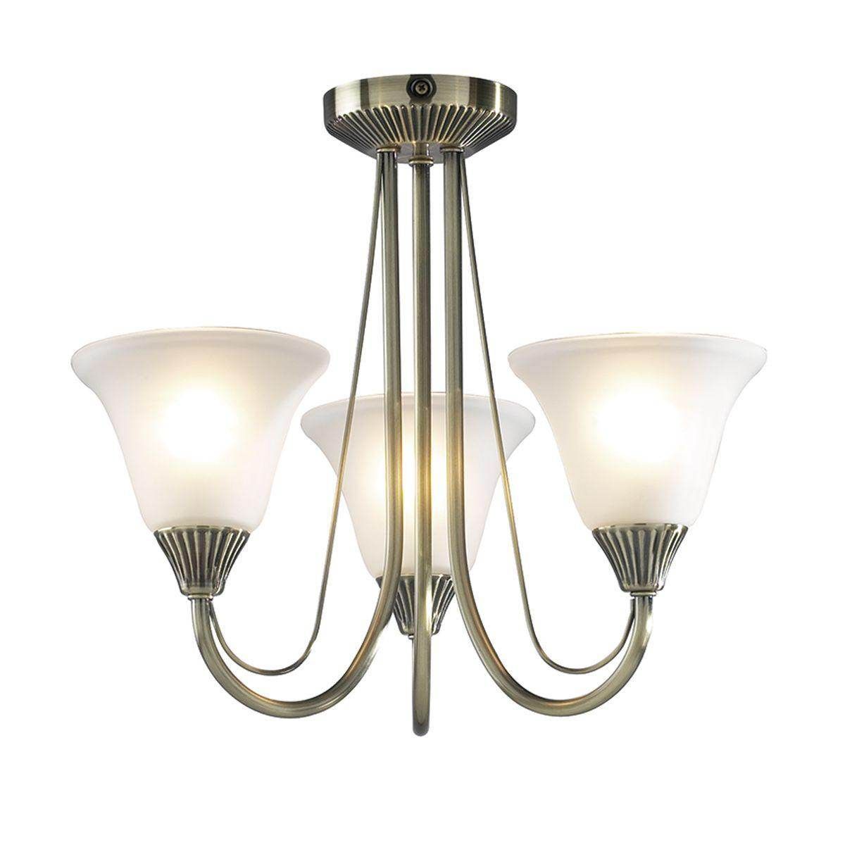 Boston 3-Light Semi Flush Mount Ceiling Light Fixture in Antique Brass with Glass Shades - Perfect for Dining Room, Bedroom or Entryway Lighting