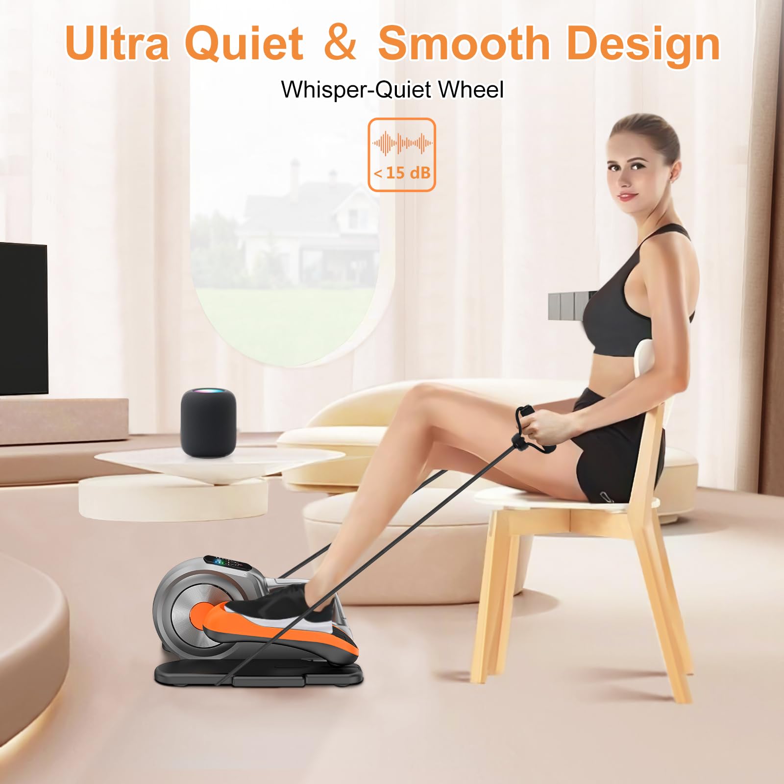 Under Desk Elliptical Machine - Quiet Portable Electric Seated Pedal Exerciser with Display Monitor, Remote Control & 12 Adjustable Speeds for Seniors and Adults | Home & Office Workout Equipment for Leg Exercise While Sitting