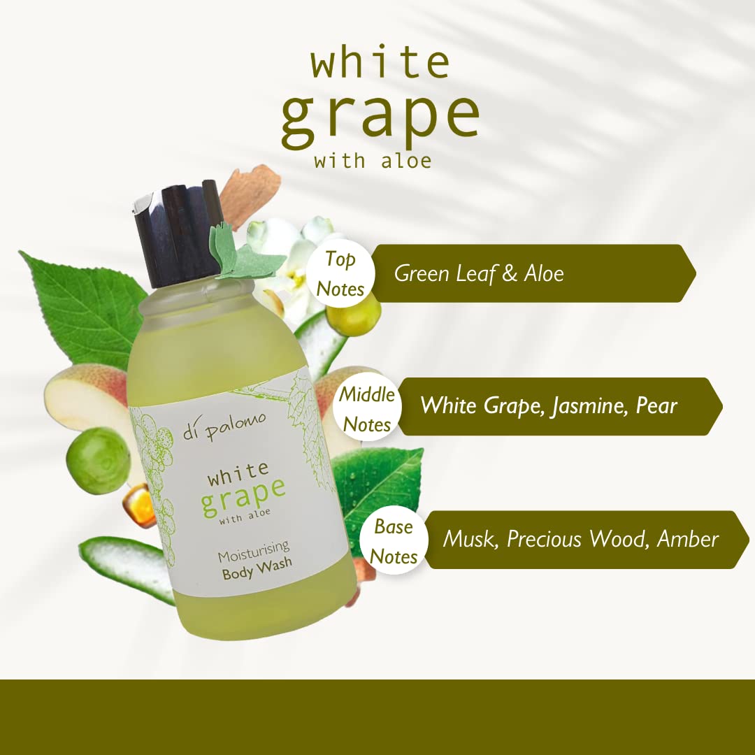 Di Palomo Vegan White Grape & Aloe Body Wash 240ml - Moisturizing Shower Gel for Women & Men with Skincare Benefits | Luxury Bubble Bath & Shower Gel | Vegan Gifts for Spa, Relaxation & Daily Hydration