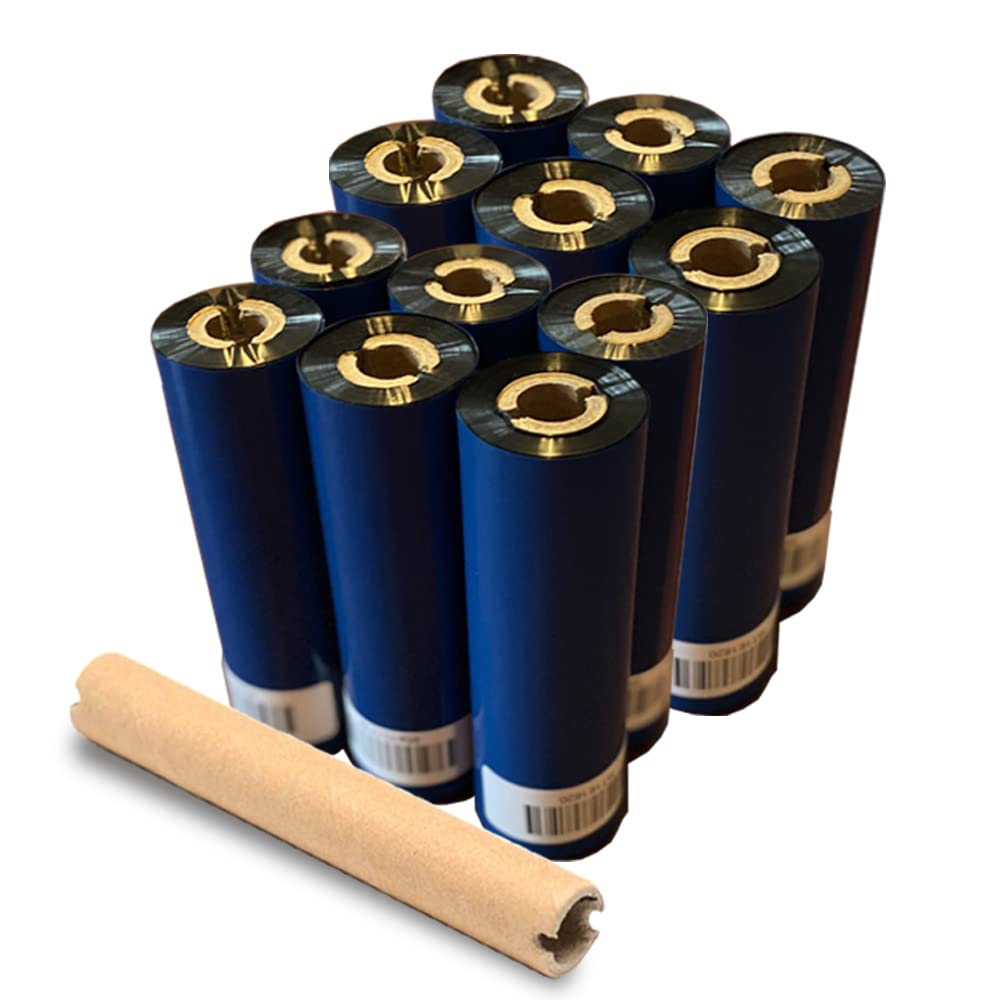 12 Rolls Black Premium Wax Thermal Ribbon for Zebra Printers - Office & Labeling Use