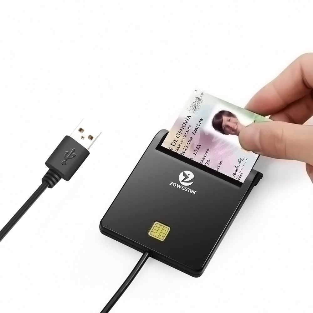 Zoweetek USB Smart Card Reader - Compatible with Portuguese, Spanish, Belgian, German ID Cards, Works on Windows & Linux for Secure Online Banking and Government Services