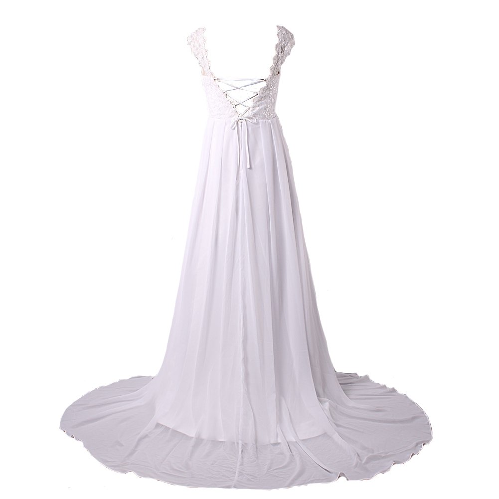 Kivary® Women's Lace & Chiffon White Sheer Corset Beach Wedding Dress - Perfect for Beach Weddings, Bridal Showers, and Romantic Photoshoots