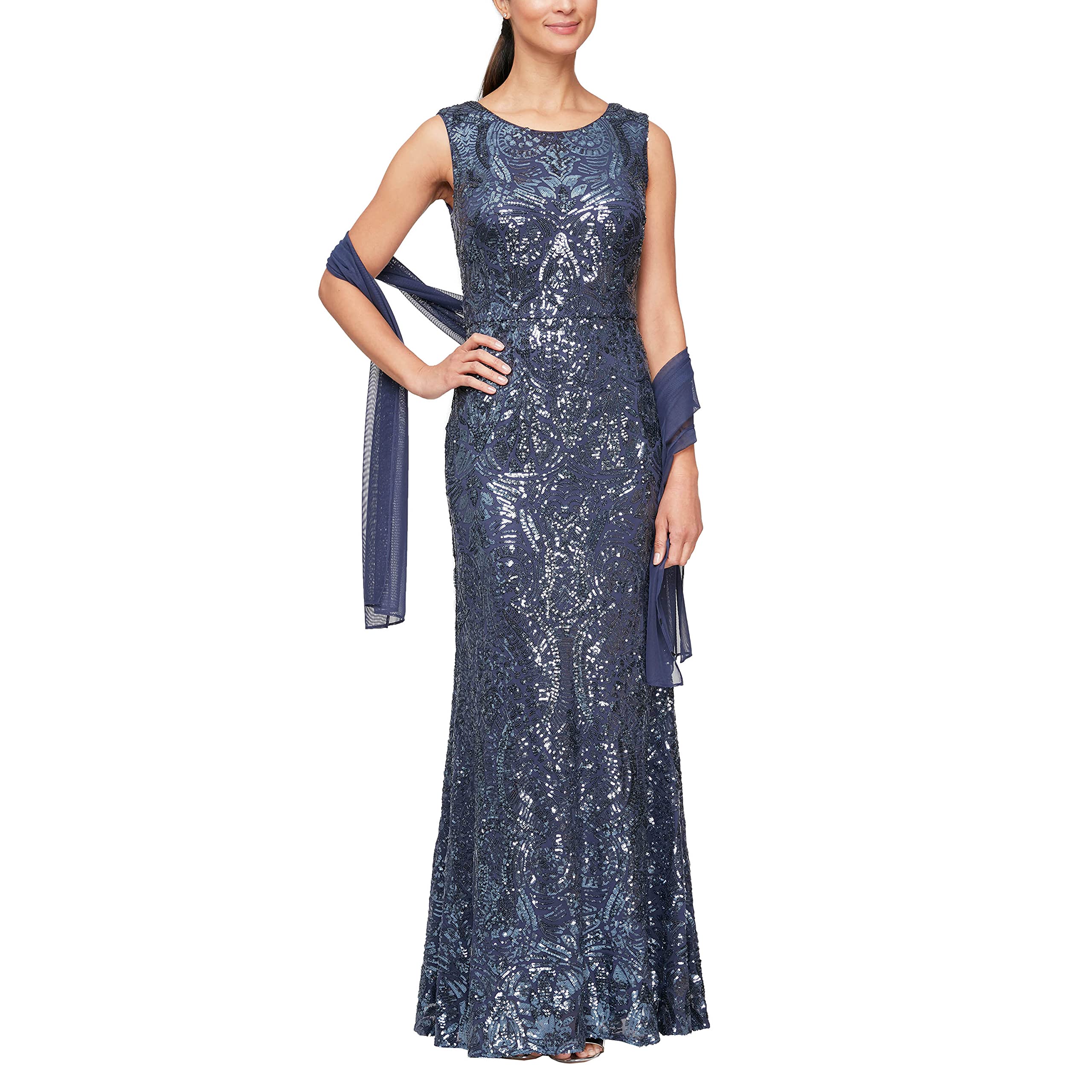Alex Evenings Women's Long Sleeveless Mother of The Bride Dress with Shawl - A-Line Formal Gown for Weddings, Parties & Special Occasions (Petite & Regular Sizes)