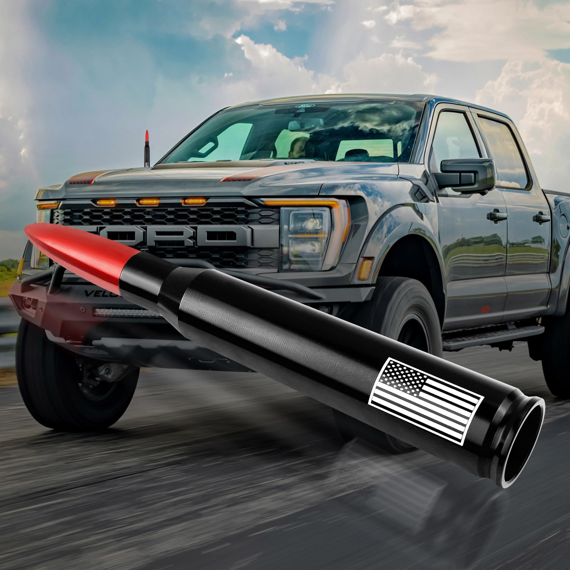 American Flag Car Bullet Antenna - Red Truck & SUV Exterior Decoration Accessory [New Upgrade Flag Design] | Durable Antenna Replacement for Most Vehicles | Perfect for Road Trips, Patriotic Displays & Off-Road Adventures