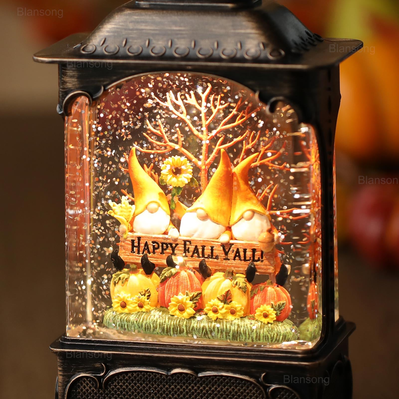 10.2 Inch Christmas Snow Globe Lantern with Timer - USB & Battery Powered Holiday Decor for Home, Party, Office (Autumn Harvest Theme) | Perfect for Christmas Tree Decorations, Gift Giving & Winter Home Decor