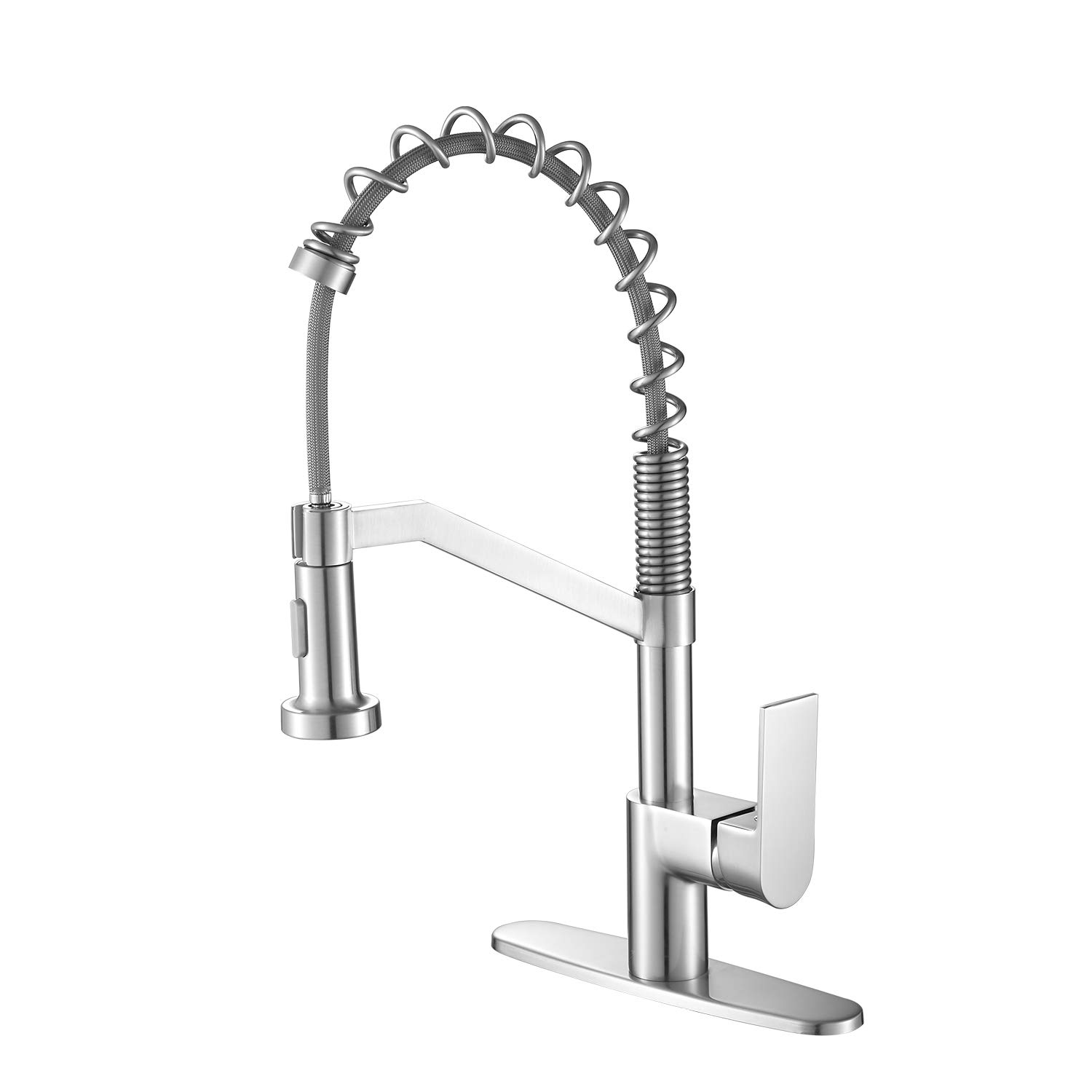 Single Handle Pull Down Sprayer Kitchen Faucet with Deck Plate, Brushed Nickel Brass Sink Faucet for Modern Kitchens - Perfect for Washing Dishes and Food Prep