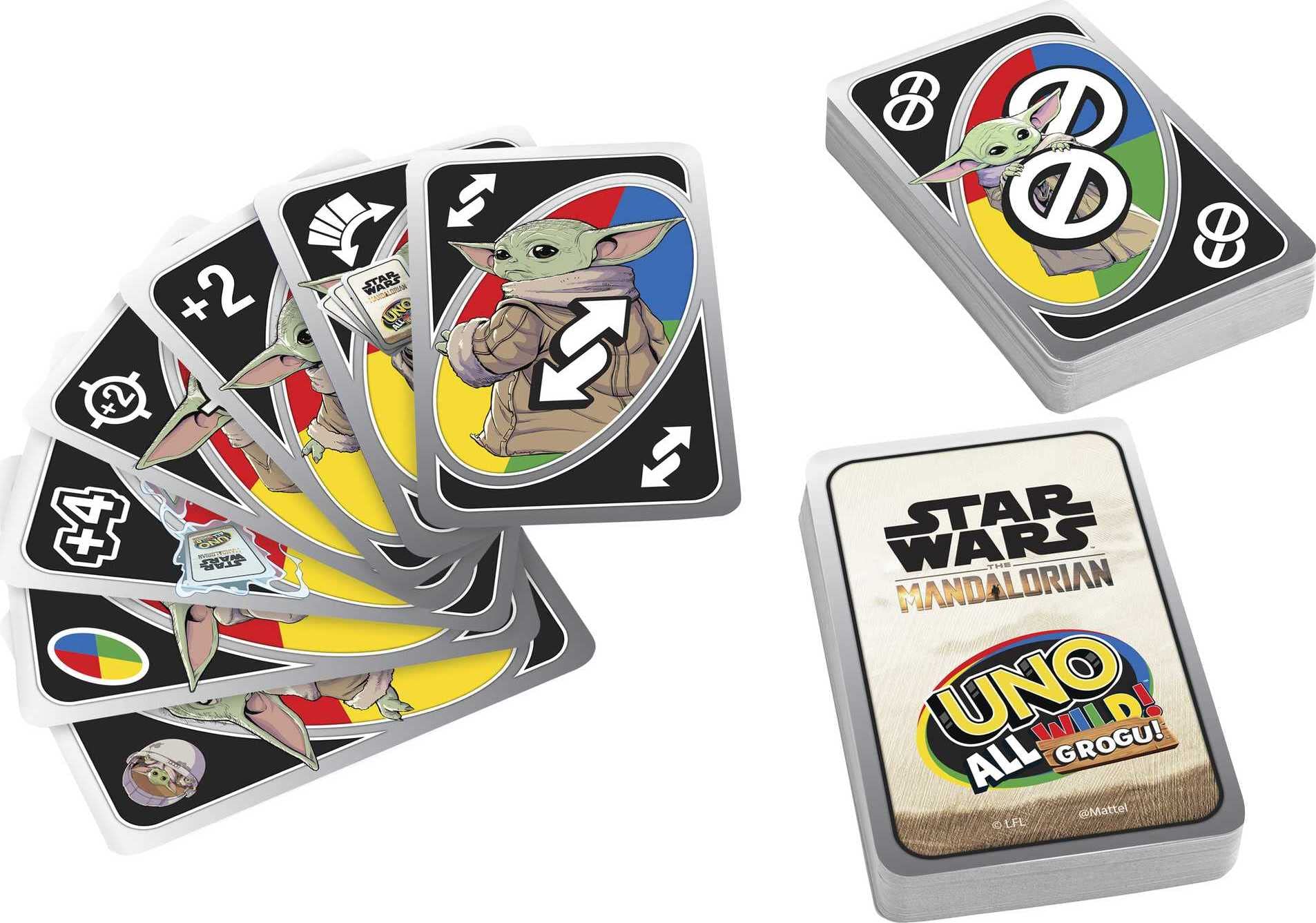 Mattel Games UNO The Mandalorian All Wild Grogu Card Game for Kids & Adults - Star Wars Themed Deck with Grogu Images & Special Rules, 2-10 Players - Fun Family Game Night & Party Entertainment