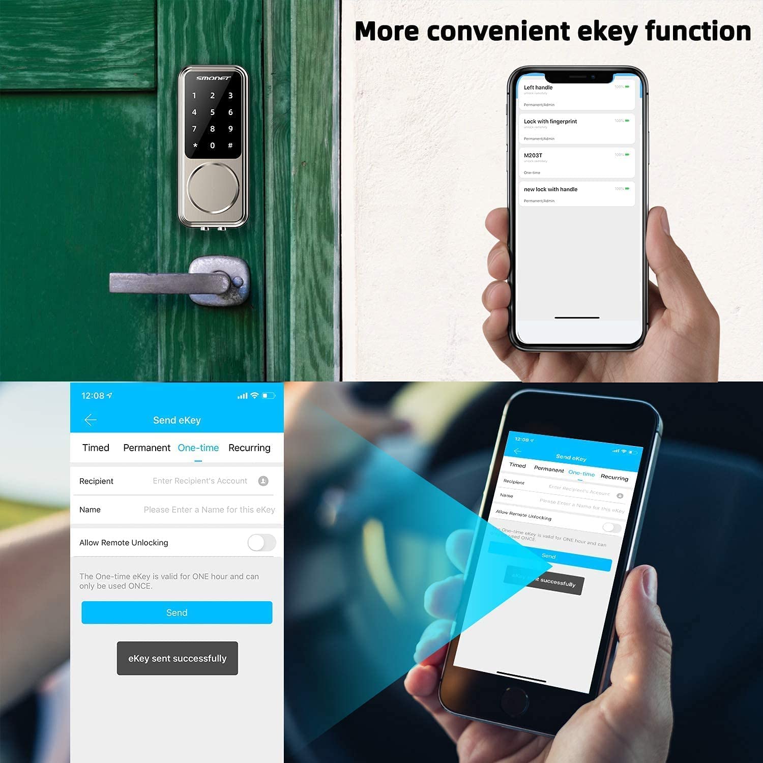 SMONET Smart Front Door Lock Set - Keyless Entry Digital Deadbolt with Handle, Bluetooth Electronic Keypad for Home Security - Perfect for Apartments, Vacation Rentals & Smart Homes