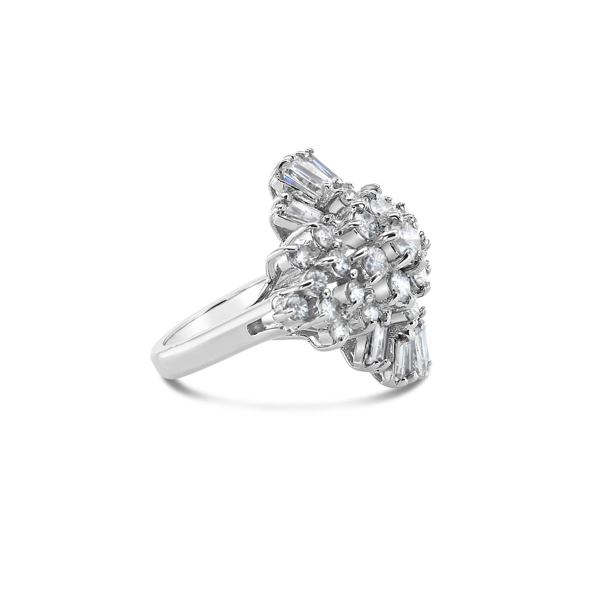 2 Carat Baguette Diamond Cocktail Ring in 14k White Gold - Elegant Evening Wear & Special Occasion Jewelry for Women