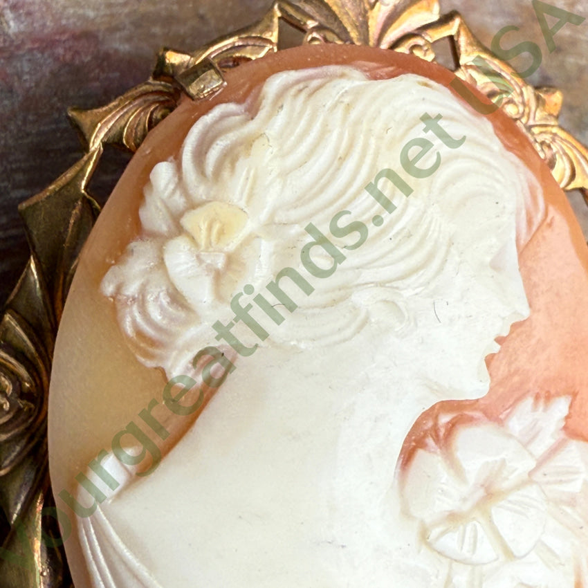 Vintage Hand Carved Shell Cameo Brooch Pin - 14K Gold Filled Antique Jewelry for Women - Perfect for Weddings, Parties & Vintage Fashion Collections