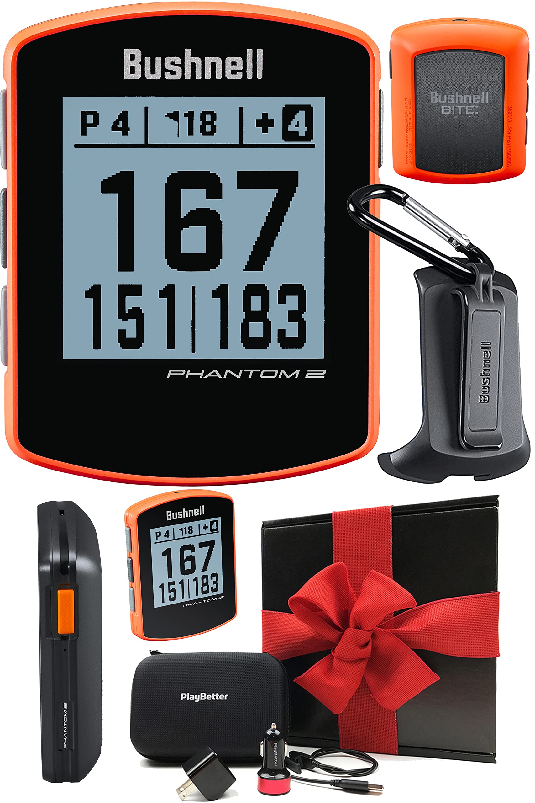 Bushnell Phantom 2 GPS Golf Rangefinder (Neon Orange) - Handheld Distance Measuring Device with 38,000+ Preloaded Courses, Magnetic Mount & Protective Hard Case | Includes PlayBetter Car/Wall Adapters | Perfect Golf Gift for Men & Women | Ideal for Course Play, Practice & Tournament Use