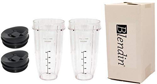 Blendin 24oz Large Tall Cup with Sip N Seal Lid - Replacement Jar for Nutri Ninja Auto IQ & Duo Blenders (2 Pack) | Premium Blender Accessories for Smoothies, Protein Shakes & Meal Prep | 4