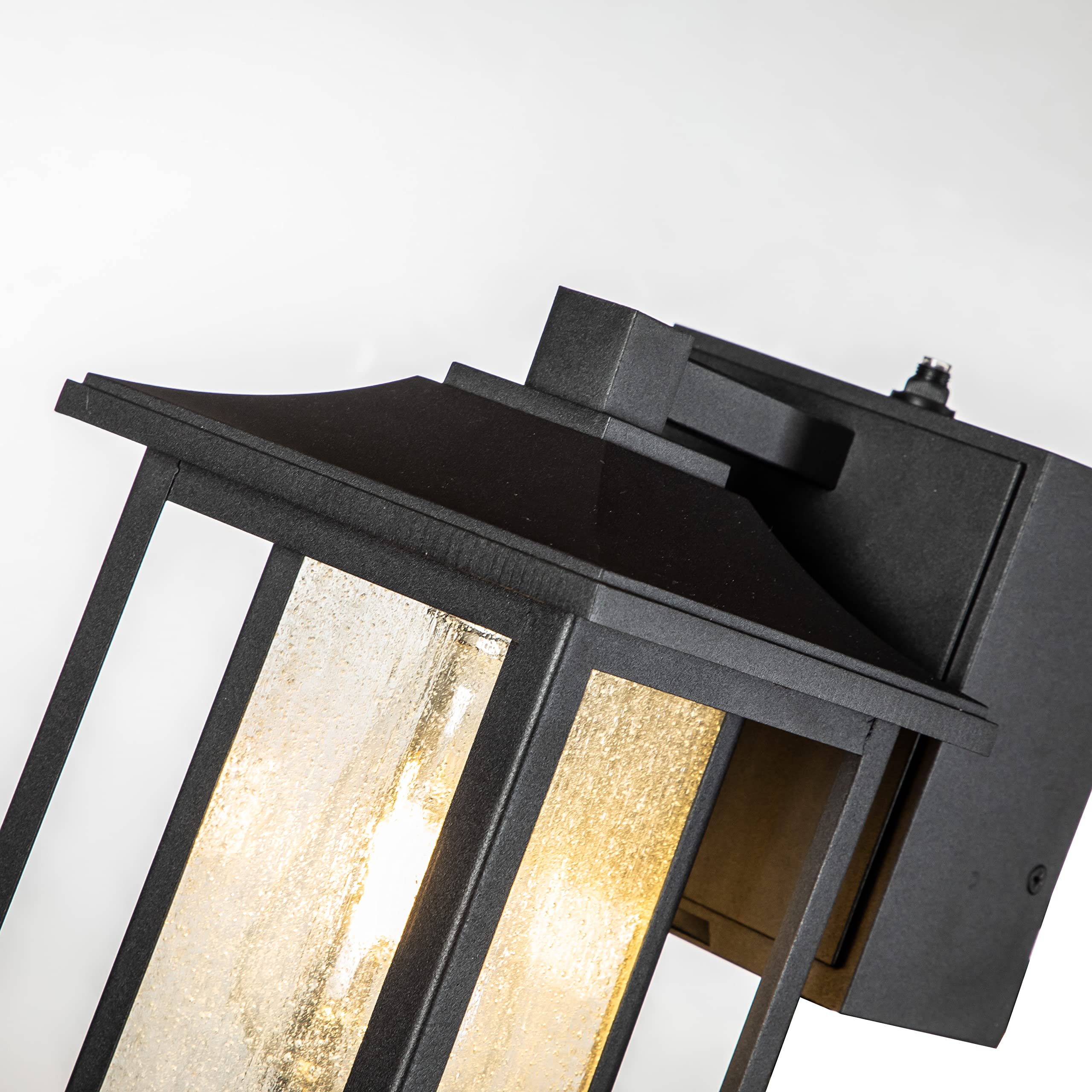 Black Outdoor Wall Light with Dusk to Dawn Sensor & Motion Detection - Seeded Glass Porch Light Fixture with GFCI Outlet - Perfect for Garage, Garden, Patio & Front Porch Security Lighting