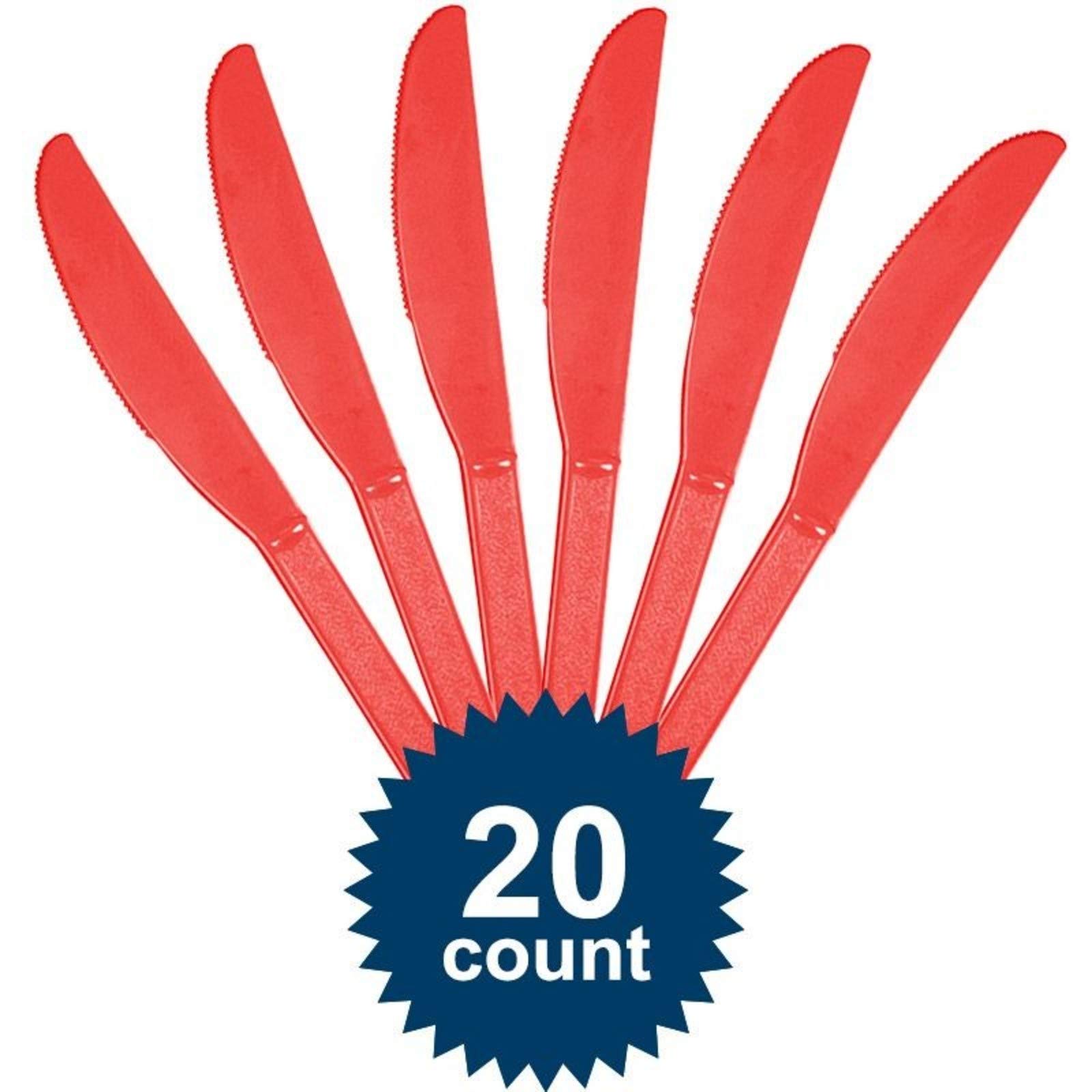 Amscan BB100040 Red Plastic Knives - 100 Count Disposable Cutlery for Parties, Picnics & BBQs - Durable & Eco-Friendly Tableware for Birthday, Wedding & Holiday Events