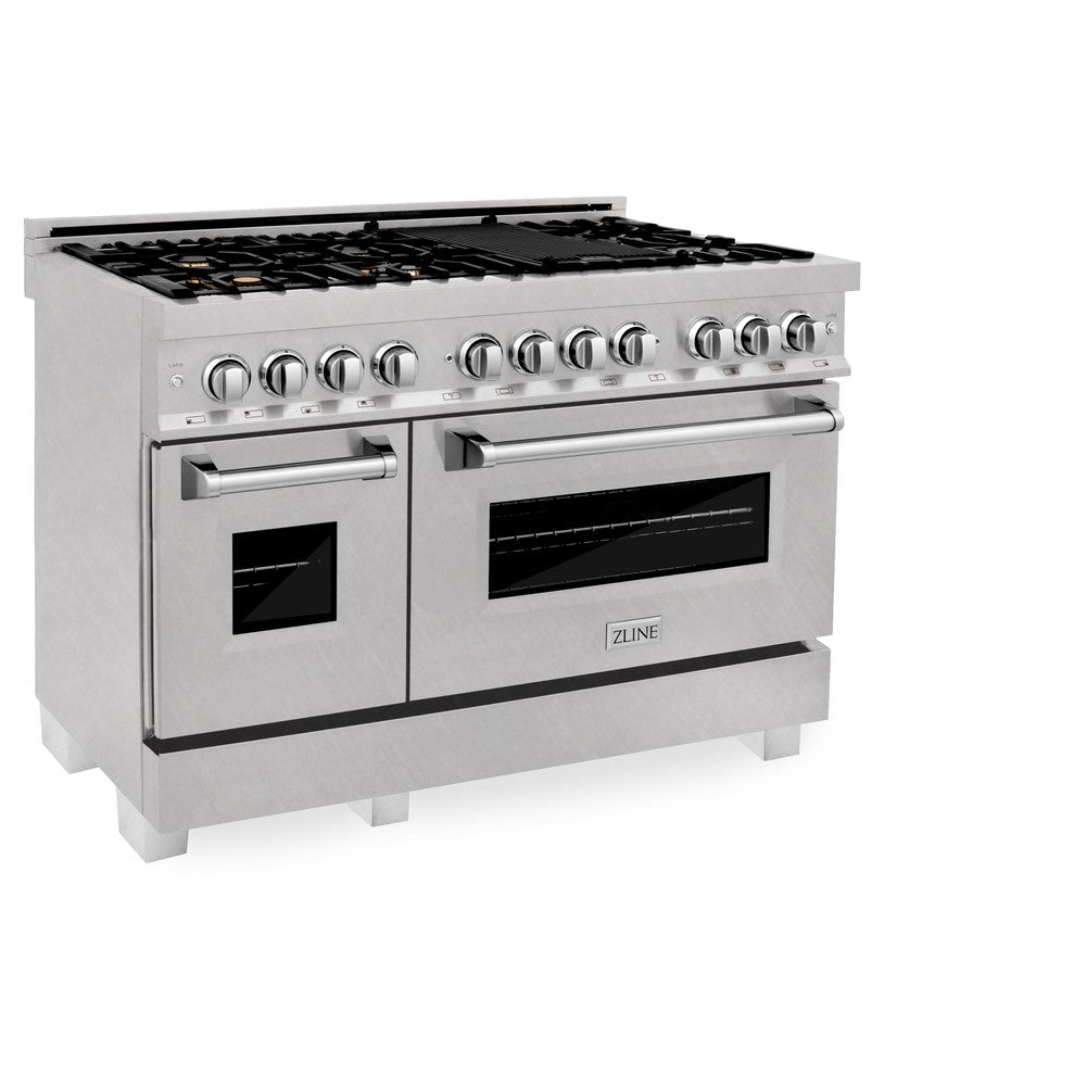 ZLINE 48-inch 6.0 cu. ft. Dual Fuel Range with Gas Cooktop & 2 Electric Ovens - Satin Stainless Steel with 6 Brass Burners (RAS SN BR 48) | Professional Kitchen Appliance for Home Chefs & Cooking Enthusiasts