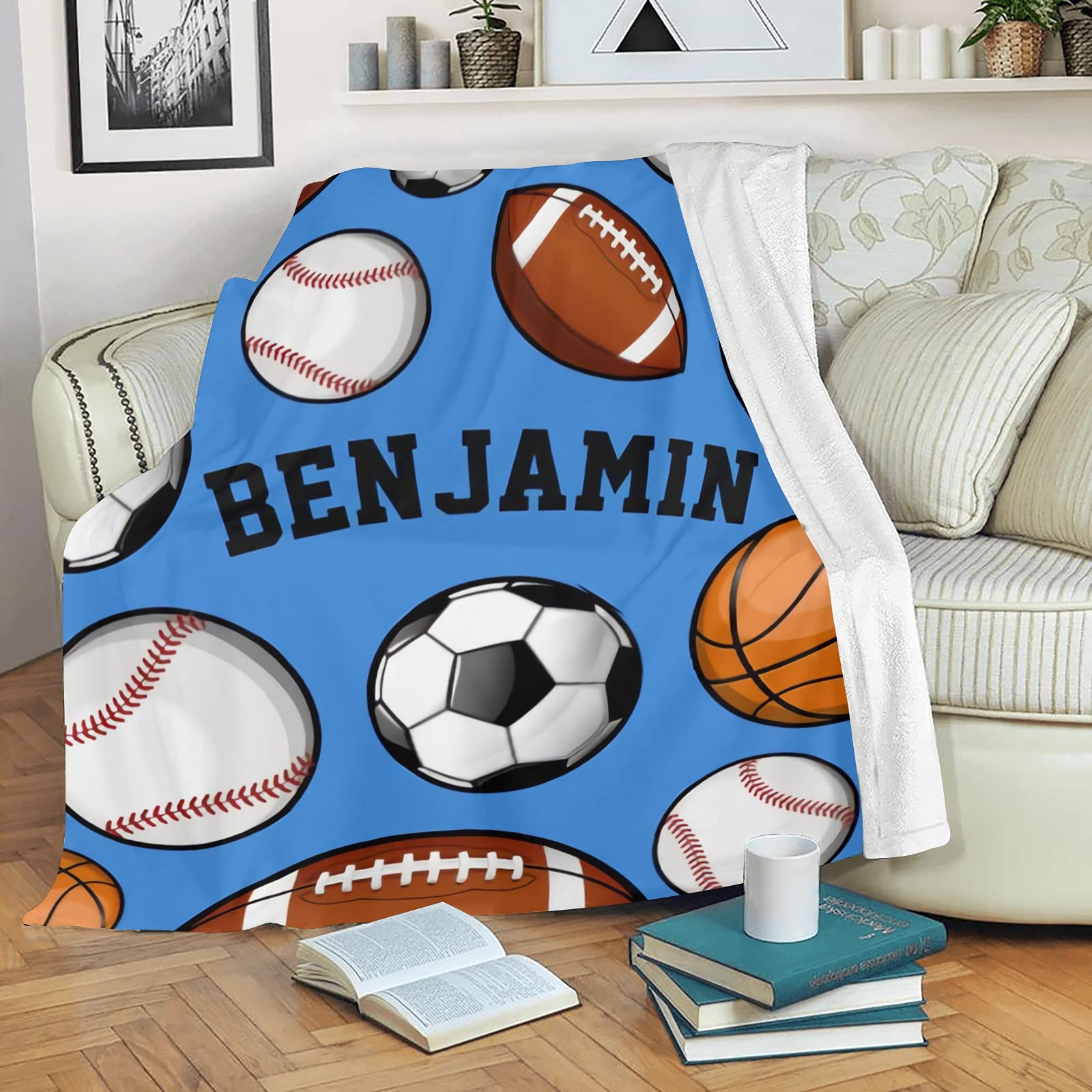 Personalized Baby Blanket with Name - Custom Basketball Baseball Rugby Soccer Blanket for Boys & Girls - Super Soft Newborn Blanket - Perfect for Nursery Decor, Baby Shower Gifts & Cozy Bedtime