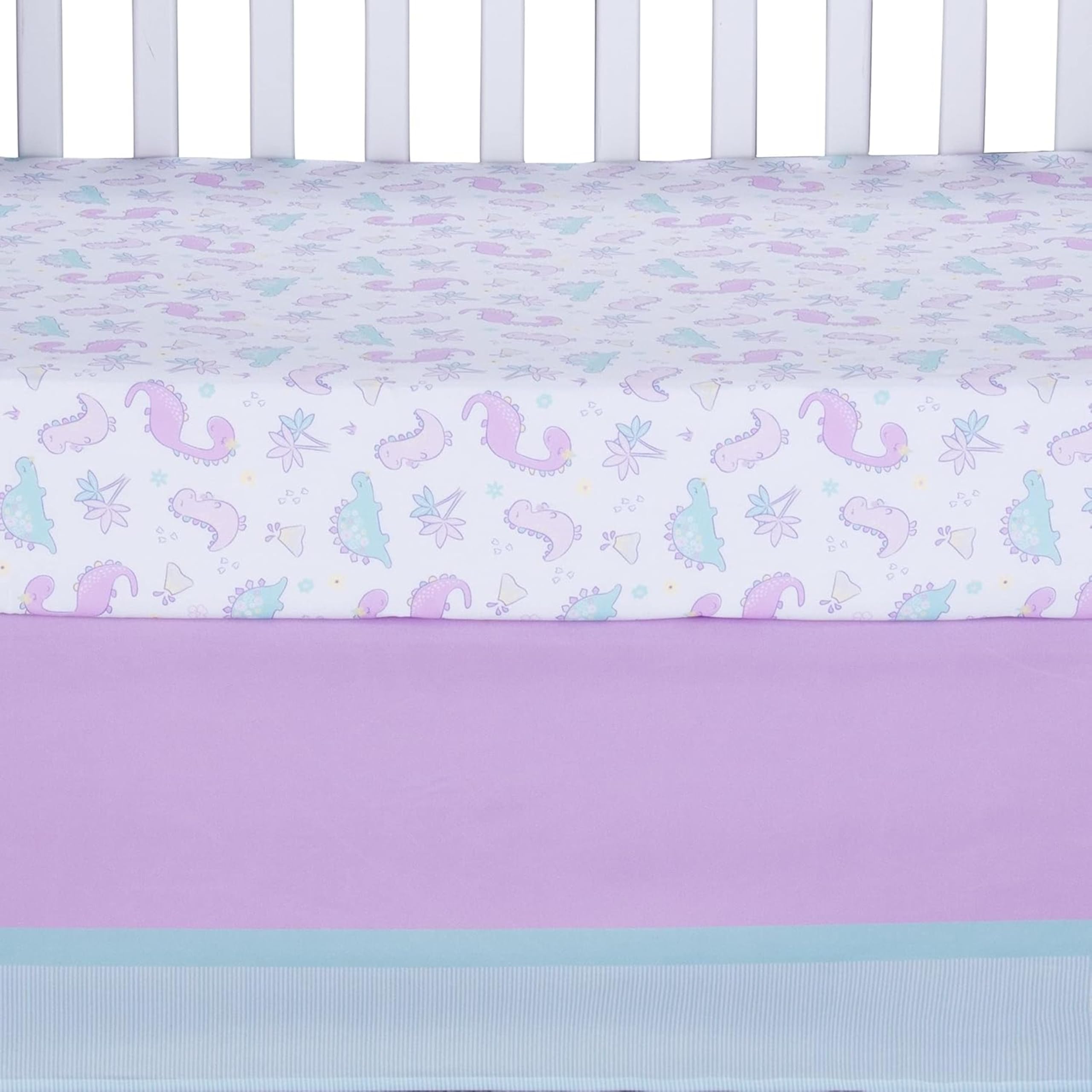 Sammy & Lou Tiny Dinos 4-Piece Baby Crib Bedding Set - Soft Quilt, Fitted Sheet, Crib Skirt & Plush Dinosaur Toy | Adorable Dinosaur Nursery Decor for Boys & Girls | Perfect for Newborns, Infants & Toddlers
