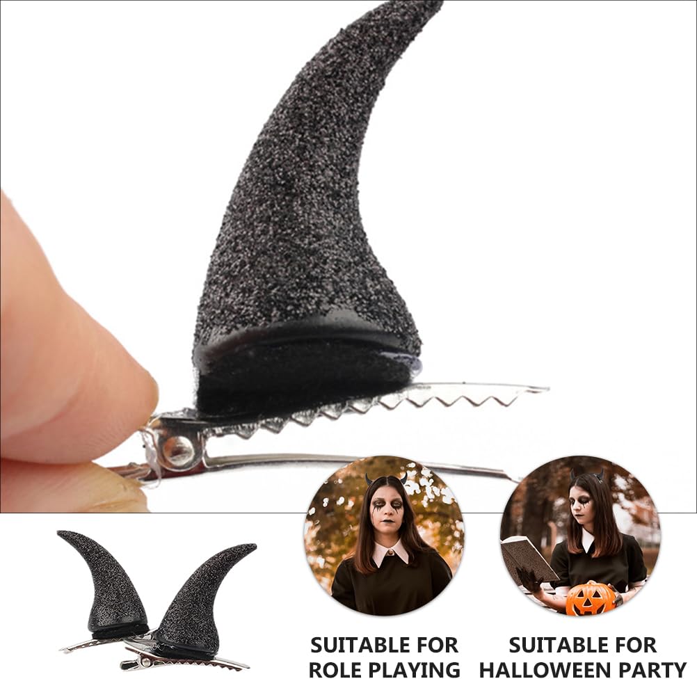 4pcs Devil Horn Hair Clips - Glitter Halloween Hair Barrettes for Women & Girls - Black Cosplay Hair Accessories for Halloween Parties, Costume Events & Themed Celebrations