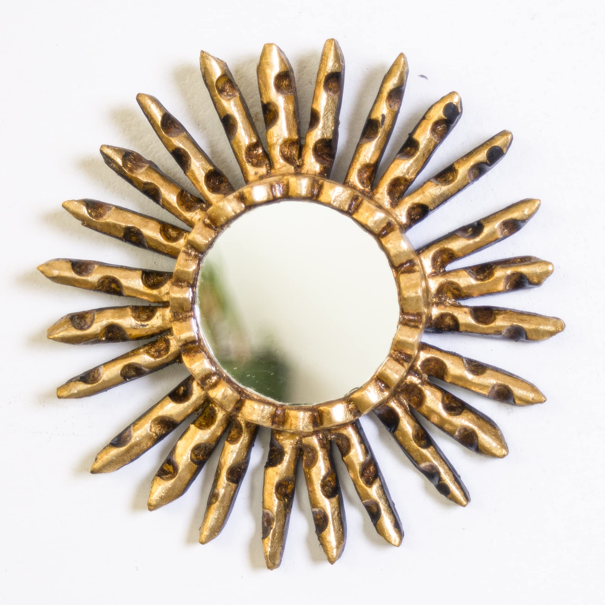 Hand-Carved Wooden Round Wall Mirror 6 Inch - Peruvian Small Round Mirror for Home Decor, Accent Wall, Living Room, Bedroom & Christmas Gifts (Gold) | Perfect for Boho Decor, Entryway, Bathroom & Housewarming Present