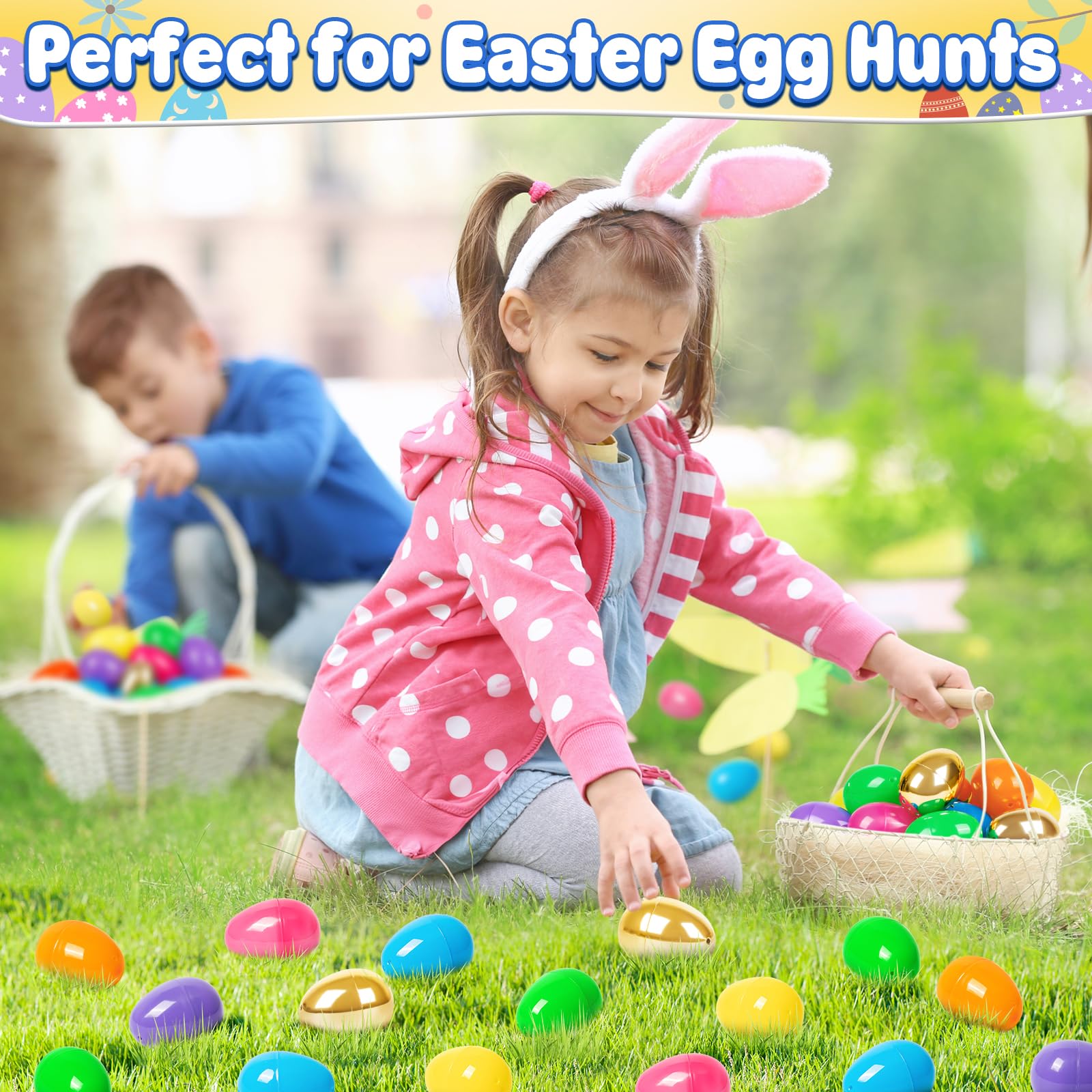 300PCS Plastic Easter Eggs Bulk - 2.4 Inch Hinged Fillable Eggs (288 Colorful + 12 Golden) for Easter Egg Hunt, Party Favors & Basket Stuffers - Perfect for Kids Easter Party, Classroom Activities & Spring Celebrations
