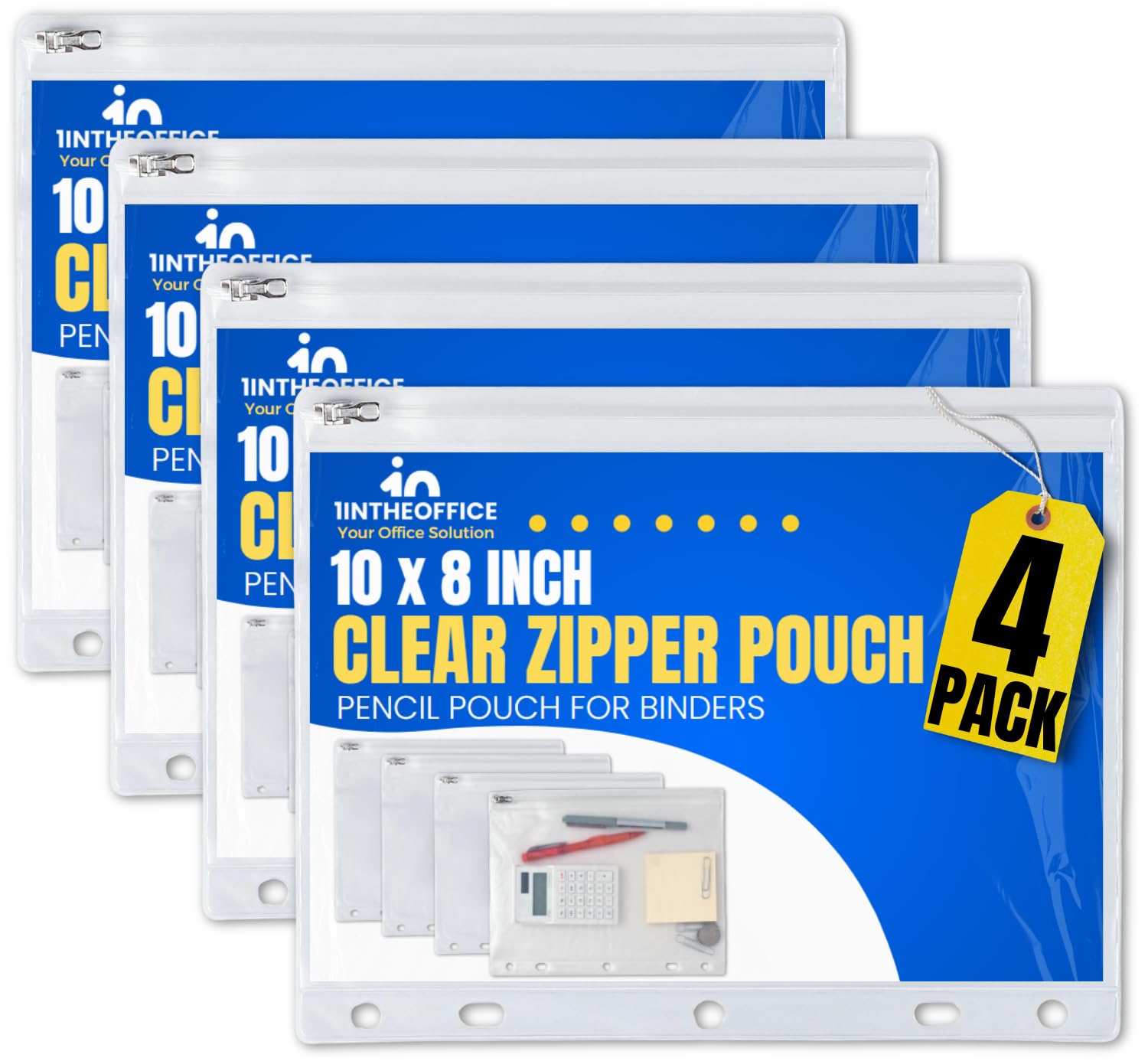 1InTheOffice Clear 3-Ring Binder Pencil Pouch with Zipper - 10