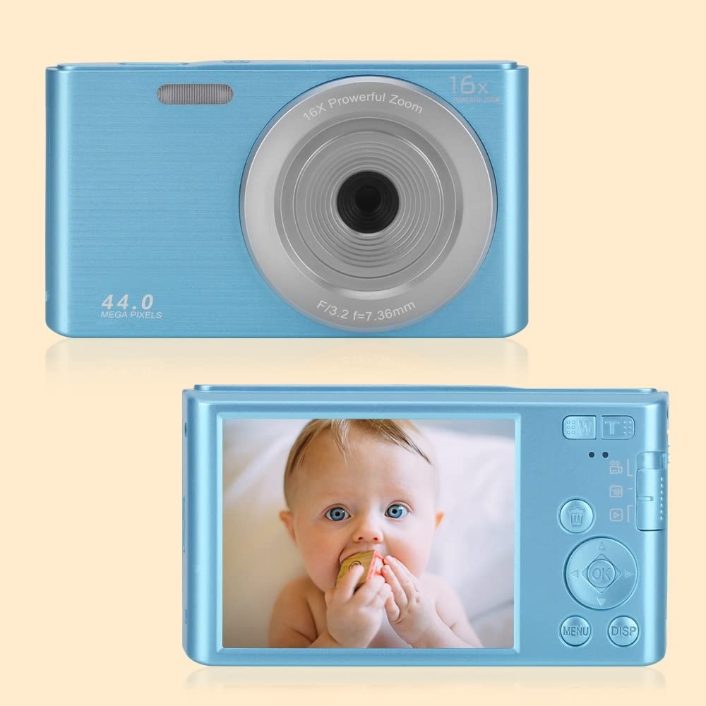 AUBEST 4K Vintage Digital Video Camera Camcorder - 44MP Time-lapse Recording, Compact Vlog Camera for Kids, YouTube, Travel & Family Memories (No SD Card, Blue) - Perfect Gift for Children, Beginners & Content Creators