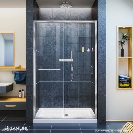DreamLine Infinity Z 44-48 Inch W x 72 Inch H Semi-Frameless Sliding Shower Door - Clear Tempered Glass for Bathroom & Walk-In Showers - Easy Installation & Modern Design