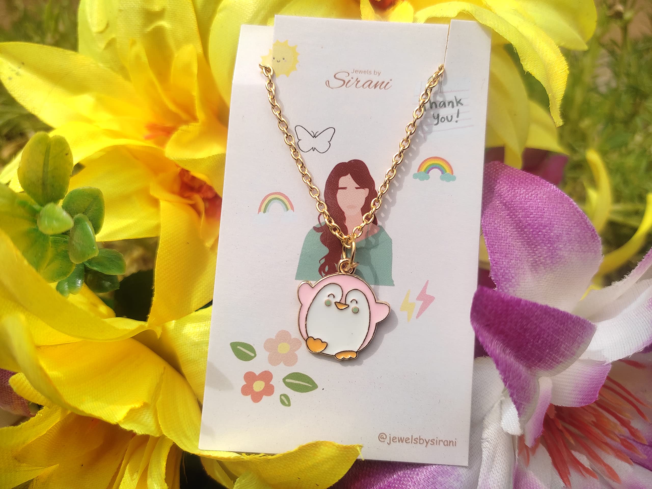 Cute Pendant Necklace for Kids, Girls & Women - Pack of 2 (Pink Penguin & Doremon) | Fashion Jewelry Gift for Birthday, Christmas & Everyday Wear