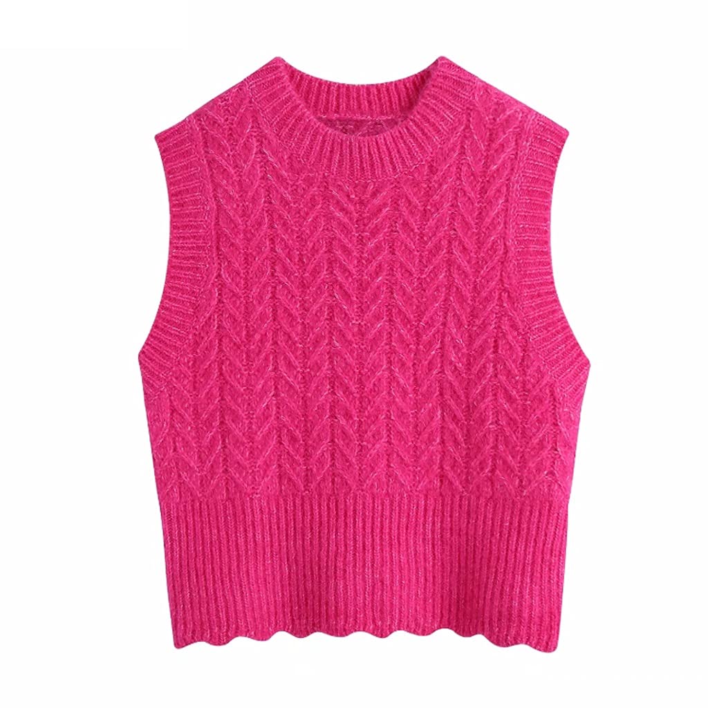 EEKLSJ Women's Spring Fashion Crochet Slim Knit Sweater - Chic Sleeveless Vest Pullover with O-Neck (Red, Size S) - Perfect for Casual Outings, Office Wear & Spring Layering