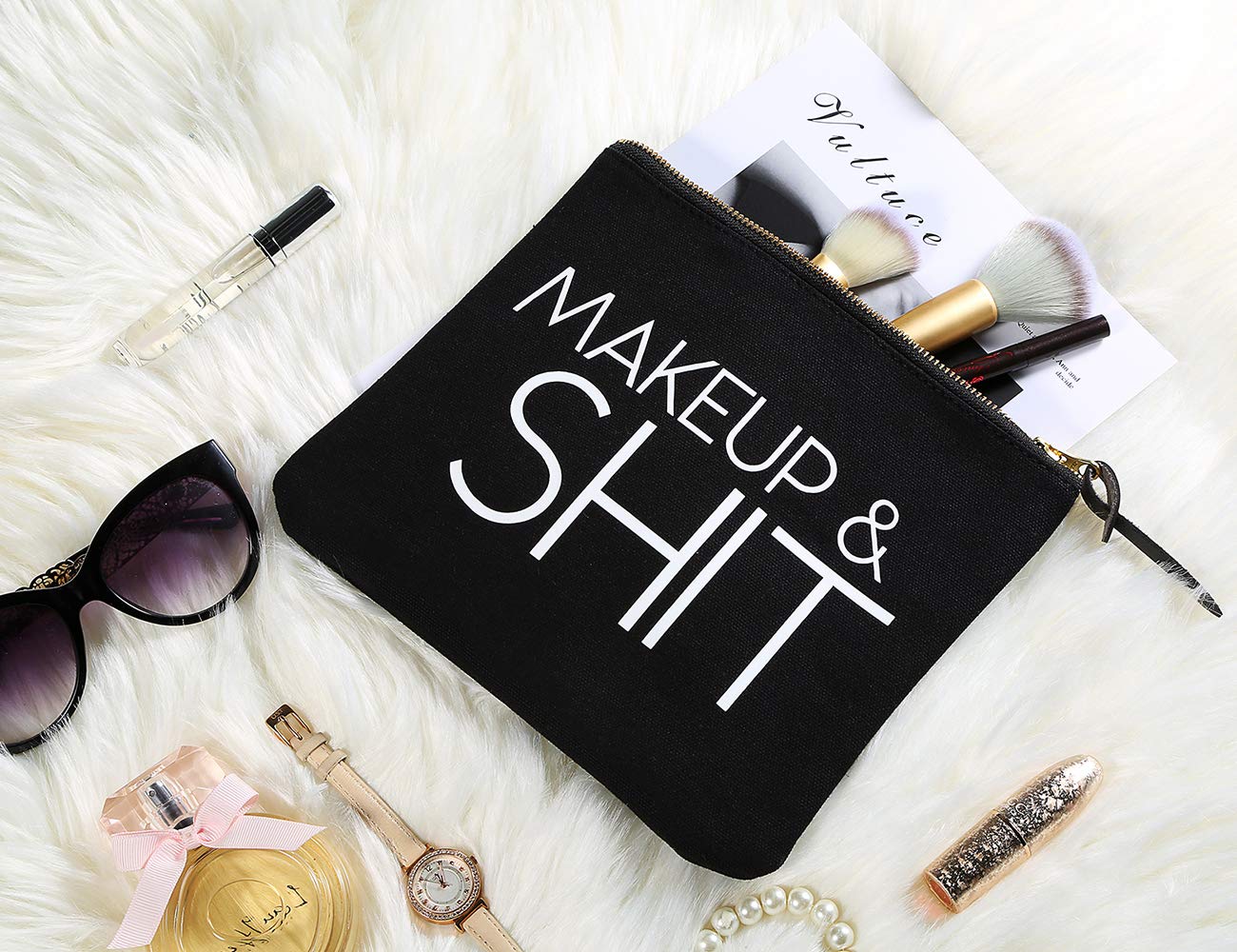 Woowland Funny Quote Cosmetic Bag - Cute Makeup Pouch for Women & Girls (Black, 8x9.5 Inch) - Perfect Christmas & Birthday Gift for Sisters & Friends | Travel, School & Daily Use Organizer